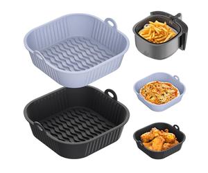 Diboniur Teglia per Friggitrice ad Aria 5-8L, 2 Pezzi Silicone Contenitori Accessori Friggitrice ad Aria, Riutilizzabile (Nero e Grigio)