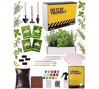 DIBYS Set da Giardino - Kit di Giardinaggio con Semi di Erbe Aromatiche, Attrezzi in Legno e Terra - Idea Regalo Creativa - Kit di Coltivazione con Semi di Timo, Basilico, Origano e Rosmarino