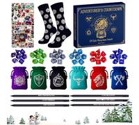 Dice Countdown Calendar - 24 Days Festival Gift Set for School, Home, Classroom, Fun Daily Activity with Pouches Stickers Polyhedral Dice, Holiday Collection for Kids, Multicolor, Storage Box