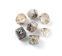 Dice DND, set di 7 dadi poliedrici, per MTG Dungeons & Dragons RPG MTG DND D&D D20 D12 D10 D8 D6 D4 (bianco e nero con scritta dorata)