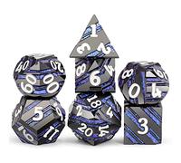 Dice Set D&D,DNDND Metallic Stripes Dice with Gift Case for Dungeons and Dragons DND (Nickel-Plated with Blue Stripes)