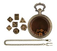 Dice Set, Pocket Case, Vintage Polyhedral Metal Game Props, Pendant Chain Holder with Classic Design, Table Entertainment Accessory for Role Playing Adventure, 1.77x2.48x0.59 inch