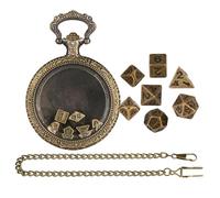 Dice Set, Pocket Case, Vintage Polyhedral Metal Game Props, Pendant Chain Holder with Classic Design, Table Entertainment Accessory for Role Playing Adventure, 1.77x2.48x0.59 inch