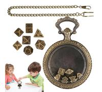 Dice Set, Pocket Watch Case Pendant, Vintage Metal Polyhedral Design, Compact RPG Dice Holder, Chain Necklace Accessory, Ideal for Tabletop Games, Cosplay, Role Playing Use