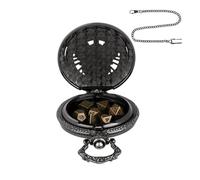 Dice Set with Pocket Watch Shell, Portable Retro Pocket Time Case with 7 Game Dices, Travel Role Playing Board Toy Accessories for Men and Women, Lega di alluminio