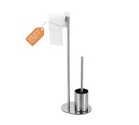 diceevil Piantana Portarotolo e Scopino, Acciaio Inox Piantana Portascopino e Rotolo con Spazzolino WC, Porta Carta Igienica Bagno in Piedi (Argento Spazzolato)