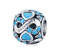 Dicembre Birthstone Charms adatta per Pandora Bracciale, 925 argento Sterling Amore Cuore Bead Charms Bead, regali di compleanno per le donne