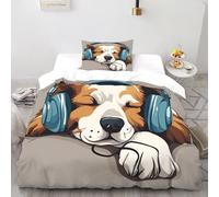 DICENOR cane Per Letto Matrimoniale in Morbida Microfibra animalee Set Copripiumino Reversibile 2 Pezzi Per Bambini,ragazzi,ragazze,adulti(1 Federa 50x75) Single(135x200cm)