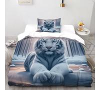 DICENOR Tigre bianca Snowy Per Letto Matrimoniale 100% Microfibra animaleei carini Set Copripiumino 2 Pezzi Per Bambini, Adulti, (1 Federa 50x75) Single（135x200cm）
