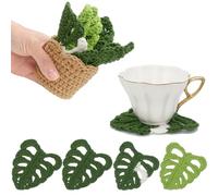 DICHA Monstera Sottobicchieri all'uncinetto con vaso, contenitore per bevande, set di sottobicchieri con supporto per bar, per bevande, tavolino da caffè, scrivania, set di 5 sottobicchieri per piante