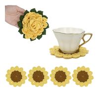 DICHA Set di 5 sottobicchieri all'uncinetto a forma di girasole con vaso per piante, sottobicchieri, con supporto per bar, tavolino, scrivania, piante grasse