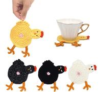 DICHA Sottobicchieri all'uncinetto a forma di pollo che sbirciano, regali per gli amanti dei polli, sottobicchieri isolati per caffè e tè, fatti a mano, set di 4