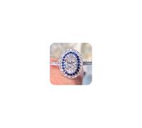 Dichiarazione di nozze bianche blu ovale lucida Anello alone per donne il suo 925 sterling in argento placcato in argento simulato simulato a diamante zirconia cubica