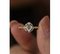 Dichiarazione di pietra pregiata ovale Anello alone per donne anello di luna di luna anello di fase luna anello di zirconia cubica di fidanzamento del matrimonio fascia dita di dito minimalista