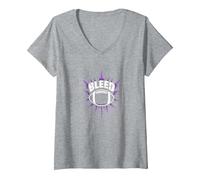 Dichiarazione sulla Passione dei Tifosi di Calcio dei Bleed Purple Maglietta con Collo a V, Donna, Grigio Melange, S