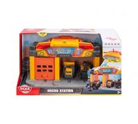 Dickie Toys - Stazione auto Micro Construction per bambini a partire dai 3 anni (25 cm) con 3 veicoli da cantiere Volvo (escavatori, autocarri e pale gommate), giocattolo da cantiere con luce e suono