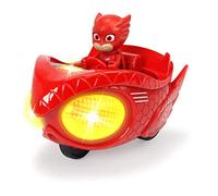 Dickie Toys 203142002 PJ Masks Mission Racer Gufetta - Veicolo ruote libere, pressofuso, luci e suoni, riproduzione della sigla figura Gufetta, 12 cm, rosso, con batterie