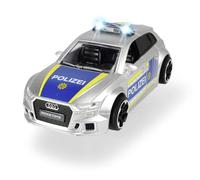 Dickie Toys 203713011 - Audi RS3, auto della Polizia con frizione, accessori e blocco stradale, luce e suoni, incluse le batterie, scala 1:32, 15 cm, dai 3 anni in su, Colori/Modelli Assortiti