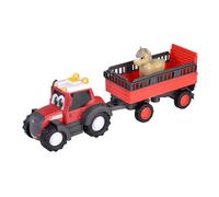 Dickie Toys ABC Massey Ferguson Trattore per bambini a partire da 1 anno (30 cm) - Trattore da fattoria con rimorchio per animali e cavallo, giocattolo per incoraggiare le capacità motorie con parti
