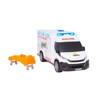 Dickie Toys - Ambulanza IVECO dell'UME 18 cm, ambulanza giocattolo, luce e suono, ruota con rotazione libera, con lettino, veicolo giocattolo per bambini e bambine a partire dai 3 anni (203713014SI5)