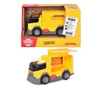 Dickie Toys DHL Delivery Van 15 cm, furgone per bambini dai 3 anni in su | Auto giocattolo con ruota libera, luce e suono, porta laterale apribile, funzione Try Me, auto pacchetto, giallo