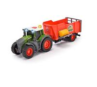 Dickie Toys - Fendt trattore con rimorchio (26 cm) giocattolo per bambini dai 3 anni in su, con meccanismo a ruota libera, luce, suono e altre funzioni, inclusa palla di fieno per giocare,