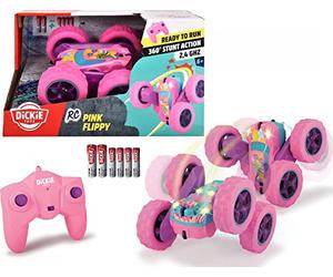 Dickie Toys Pink Drivez RC Candy Flippy - Auto giocattolo telecomandata, rotazione e flip, con telecomando, fino a 8 km/h, illuminata, per ragazzi e ragazze, dai 6 anni in su, 28 cm, colore: