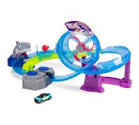 Dickie Toys - pista da corsa per auto White Shark (50 x 55 x 32 cm) con auto giocattolo in metallo - autostrada motorizzata squalo con looping, luce e suono, giocattolo per bambini dai 3 anni in su