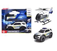 Dickie Toys Police Strike Squad - Ford Interceptor (23 cm) & Airbus H135 Elicottero (26 cm) - Auto giocattolo ed elicottero con ruota libera ed elica mobile manuale