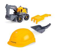 Dickie Toys - Set da cantiere Volvo Tough Excavator (4-TLG.) - grande escavatore giocattolo (26 cm) con casco, pala e setaccio per rastrello, giocattolo per auto e sabbia per bambini dai 3 anni in su