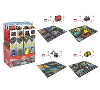Dickie Toys - Tappeto da gioco 70 x 80 cm, con fondo antiscivolo, include segnali stradali. 1 auto da 9 cm. 4 modelli assortiti unibili fra loro, Spedizione casuale, +3 Anni, 203746018