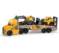 Dickie Toys Volvo Heavy Mack 203729012 - Camion grande con 2 veicoli Volvo su rimorchio, escavatore e pale gommate, rimorchio per disaccoppiamento, luce e suono, batterie incluse 70 cm, colore: Giallo