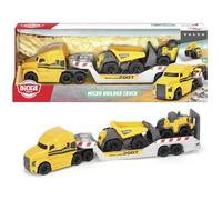 Dickie Toys Volvo Mack Truck, con 2 veicoli Volvo su rimorchio, 32 cm, 3 anni, 203725005, giallo/grigio