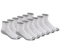 Dickies Men's Dri-tech Moisture Control Quarter Socks Multipack, White (12 Pairs), Shoe Size: 15-17