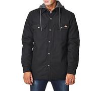 Dickies Men's Fleece Hooded Duck Shirt Jacket with Hydroshield, Black, MD-M