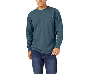 Dickies Mens Long Sleeve Heavyweight Crew Neck Work Utility T Shirt, Baltic Blue Single Dye Heather, XX-Large US