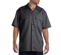Dickies Men's Short-Sleeve Flex Work Shirt Slim Fit, Charcoal, S