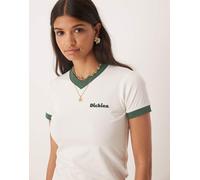 Dickies - Slayden - T-shirt baby taglio lungo bianco sporco con bordi verde scuro XL