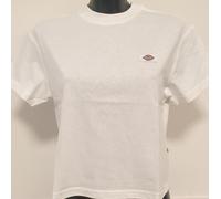 DICKIES T-SHIRT S/S DONNA CORTA OAKPORT WHITE GIROCOLLO LOGO 100% COTONE