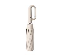 Dickly Ombrello con fibbia ad anello, ombrello pieghevole automatico, compatto leggero con impugnatura originale, ombrello da viaggio per escursioni, Beige 106x71 cm