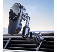 DICMKY Supporto magnetico wireless per telefono da auto a braccio lungo con ventola di raffreddamento e luci RGB, caricabatterie a rotazione automatica a ricarica rapida da 15 W per iPhone 17/16/15/14