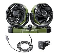 DICMKY Ventola di raffreddamento a doppia testa per cruscotto, DC 5 V USB/12 V/24 V, presa universale per accendisigari, ventola per auto che soffia aria fredda per veicoli berlina, SUV, camper