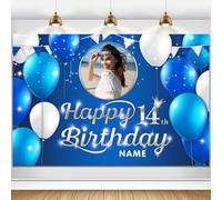 Dicodes Personalizzato Banner di Happy Birthday Personalizzato Forniture di Festa di Compleanno Fotografia Banner Decorazione Sfondo Interno ed Esterno Cintura Decorazione Foto(Palloon blu navy)