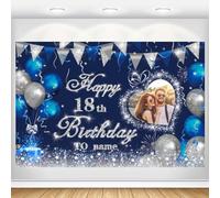 Dicodes Personalizzato Navy Blue e Silver Happy 18 anni Birthday Tema Banner Decorazione di Sfondo della Festa di Buon Compleanno Nome e Foto Personalizzati(18 anni)