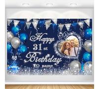 Dicodes Personalizzato Navy Blue e Silver Happy 31 anni Birthday Tema Banner Decorazione di Sfondo della Festa di Buon Compleanno Nome e Foto Personalizzati(31 anni)