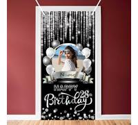 Dicodes Personalizzato Nero e Argento Happy 28 anni Birthday Door Banner Decorazioni di compleanno Forniture del partito per gli uomini delle donne(28 anni)