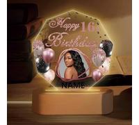 Dicodes Personalizzato Regalo di luce Notturna di Happy Birthday Con Foto Regalo di Compleanno Personalizzato Della Lampada Della Placca Acrilica Per Mamma, Papà, Amici, Nonni(Oro rosa)