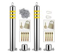 DICOINA Dissuasori di Sicurezza per barriere di parcheggio per Passi carrai in Acciaio, 2 Coni di parcheggio e Catena da 5 m, paletto Robusto e Durevole per Uso Commerciale o privato (76 × 650 mm)