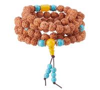 DICOSMETIC 1 braccialetto Mala con perline da 101 cm, lungo filo di perline buddiste Rudraksha, collana per donne e uomini, yoga, meditazione, marrone sella