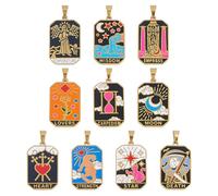 DICOSMETIC 10 ciondoli a forma di tarocchi con smalto stampato e 3 K placcato oro con motivi tarocchi. Ciondolo rettangolare con motivo a tarocchi magici per la creazione di gioielli